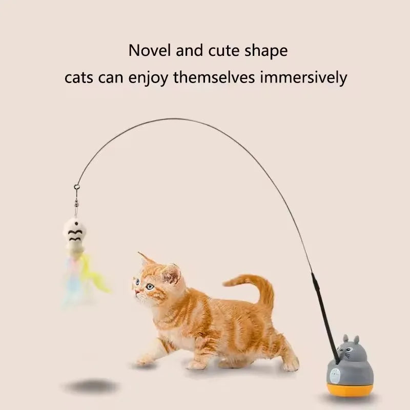 New Funny Cat Rotating Steel Stick and Feathers Toy