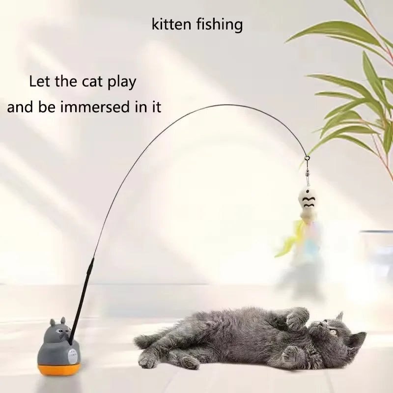 New Funny Cat Rotating Steel Stick and Feathers Toy