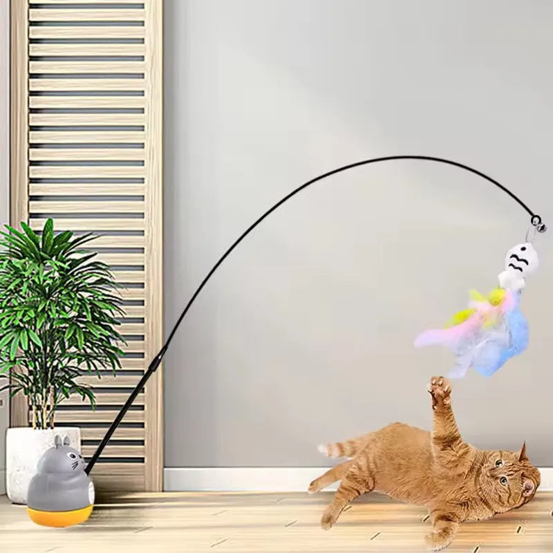 New Funny Cat Rotating Steel Stick and Feathers Toy